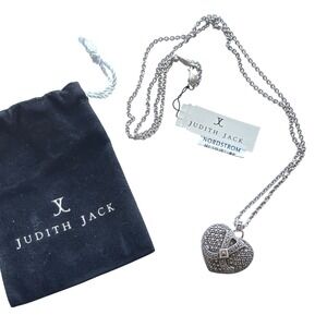 Judith Jack Sterling Silver Necklace Puffy Heart Locket Marcasite Pendant New